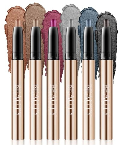 6PCS Lidschatten-Stift-Set, Mehrfarbig, Wasserdichtes Cremiges Langanhaltendes Augen-Makeup, Natürliche & Schimmernde Farbtöne Konturen-Stift, Frauen-Make-up-Set (#B)