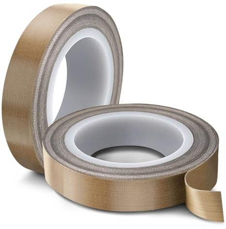Flexzion High Temperature Teflon Tape - 13mm x 10m (0.5in x32.8 Ft) Adhesive Backed Teflon Fiberglass Fabric PTFE Tape for Vacuum Sealer, Impulse Sealer, Food Packaging, Heat Sealing & Industrial Use