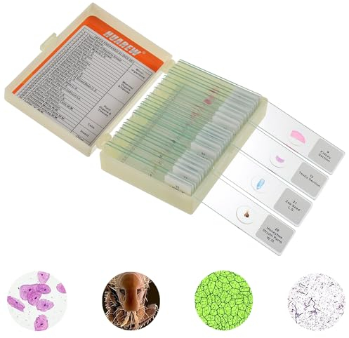 HUAREW 30 Pcs Mikroskop Objektträger mit Biologischen Proben, Pflanzen Insekten Menschliche Zelle für Labor Biologie und Wissenschaft Studium, Mikroskop Zubehör, Dauerpräparate für Mikroskop.