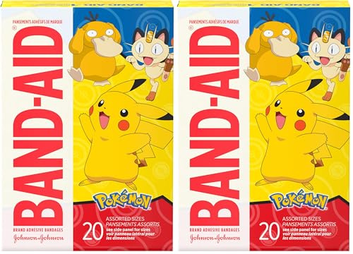 Band-Aid Adhesive Bandages, 20 ct, Pack of 2 | Pokémon Characters | for Kids | Assorted Sizes