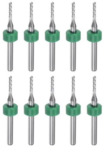 QUARKZMAN 10 Stück Hartmetallfräser 1.6mm Schaft mit Zentrierring , 6-Flöten CNC Fräser für Edelstahl, Verbundwerkstoffe und Legierungen, Silber
