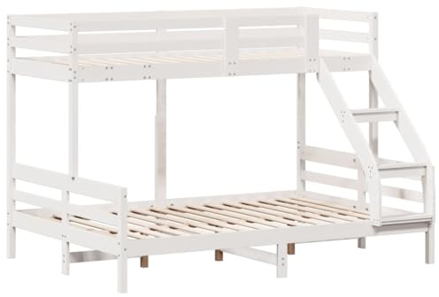 vidaXL Våningssäng 80x200/140x200 cm vit massiv furu, säng, sovrumsmöbel, sängstomme, sängar, sovrumsmöbler, sängbotten, loftsäng