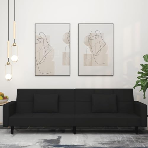 CIADAZ Schlafsofa 2-Sitzer mit 2 Kissen Schwarz Samt, Loungesofa, Sofas & Couches, Relaxsofa, Couch für Wohnzimmer - 375821