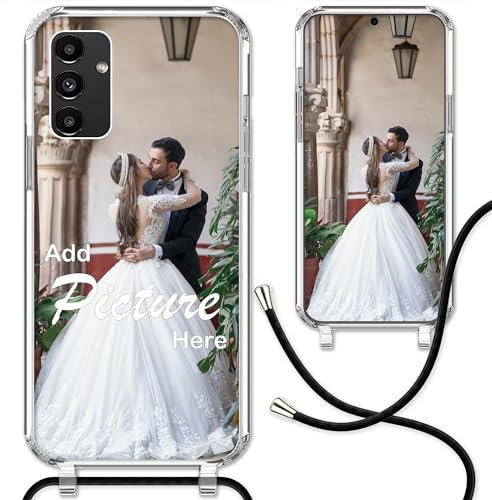 CoverHeld Samsung Galaxy A13 5G Handyhülle mit Band selbst gestalten aus Silikon Hülle mit deinem Bild/Design personaliseren und einzigartig Machen/Handykette Kordel Band in Schwarz