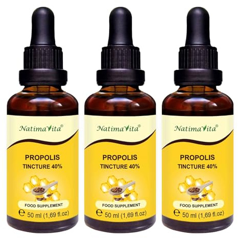 Propolis Tinktur 40% - 3 x 50 ml - Pure Hochdosierte Tropfen - 100% natürliches Extrakt - Praktische Pipette - Einfache Dosierung - NatimaVita