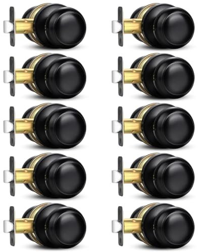 Sopoby Black Door Knob, 10 Pack Round Keyless Doorknobs Interior/Exterior Lockset, Passage Locking Door Knobs for Bedroom/Bathroom, Black Modern Design Door Hardware