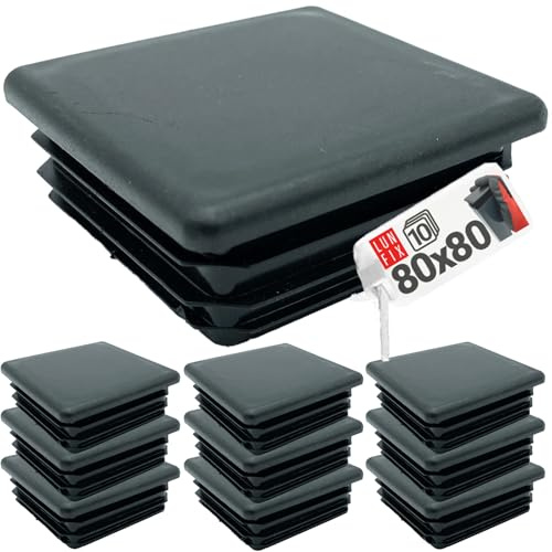 LUN FIX Lamellenstopfen 80 x 80 mm 10 STK PE Kunststoff schwarz | quadratische Rohrstopfen, UV-beständige Endkappen zur Rohrabdeckung für Vierkantrohr, Aluprofil