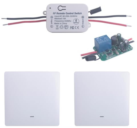 SUYUKUFU Wireless Light Switch, Receiver and Wall Panel Controller, 90V-250V 220V 240V Remote Control Light switches, RF Safety Code Transmitter, No Wiring to install (1 Receiver with 2 Wall Panels)