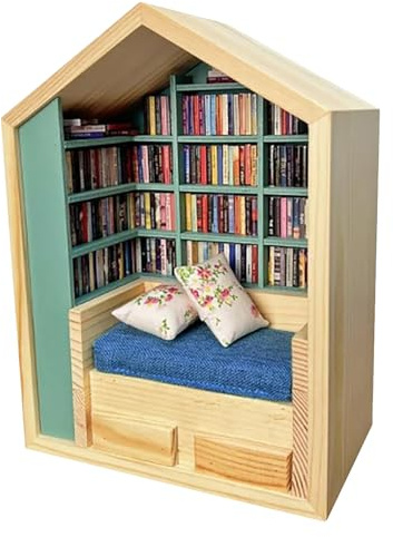 Holzhaus-Bausatz, Miniatur-Puppenhaus-Bausatz | Booknook Miniatur-Kit | Handgefertigte kleine Welt aus, kreatives Handwerk, kleine Buchhandlung, Holzdekoration für Wohnzimmer und Schlafzimmer
