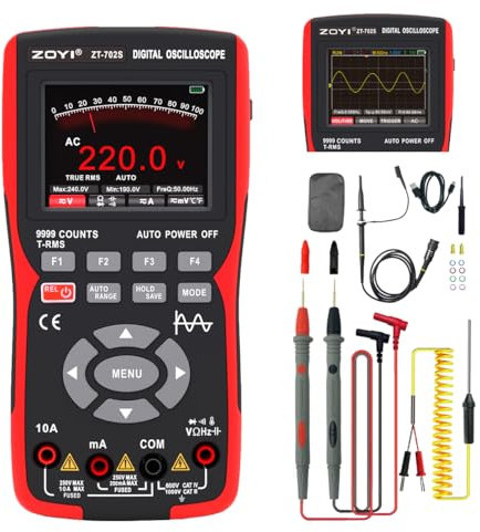 ZOYI ZT-702S Oscilloscope Multimeter, 10 MHz 48 MSa/s, True RMS 9,999 Counts, 2.8 IPS, Auto/Manual Range, USB-C, Single-Channel Scope