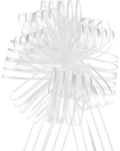 QUARKZMAN 10 Stück 10 cm Geschenkschleifen Große Ziehschleife Geschenkverpackungsschleife Band Organza Weiß für Hochzeitskörbe Geschenke Weihnachtsparty