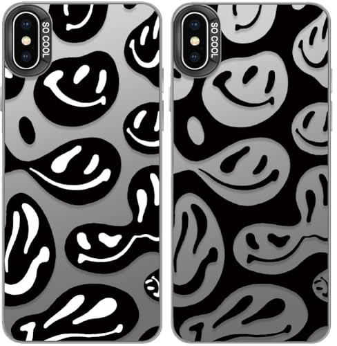 Tedyhulle 2 Stück Handyhülle für iPhone X/XS, Lustiges Lächeln Gesicht Muster, Weiche TPU Stoßstange mit hartem PC-Fall, Stoßfeste Kratzfeste schützende Handyhülle, Schwarzes Titan