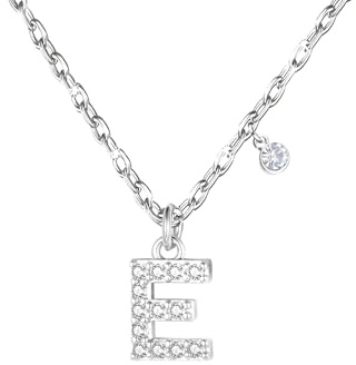 GUOYU 26 Collier Initiale Lettre d'Anniversaire pour Femme Fille, Collier avec Lettre en Zircons d'Argent Pendentif, Personnalisation Idées Cadeaux Anniversaire Célébration (E)