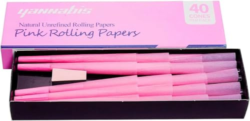 Pink Cones King Size, 40 Stück, vorgedrehte konische Papierhülsen mit Spitze, rosa Cone Papers mit Packröhrchen, 110 mm | 40 Stück, 110 mm Naturfaserpapier, Spitzen und Verpackungsröhren, langsames Brennen, glattes Zeichnen