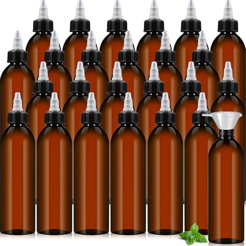 24 Pcs Hair Oil Applicator Bottles, 250 ml Plastic Scalp Squeeze Bottle | Bulk, Refillable, Light-blocking, with 4 Funnels, Empty Scalp Liquid Container for DIY Salon Hair Care Paint Art Glue