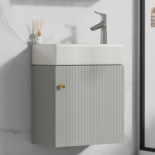 YuQozii Mueble de baño con armario bajo lavabo de 46 cm, mueble para lavabo colgante, pequeño mueble de baño para invitados (gris + blanco)