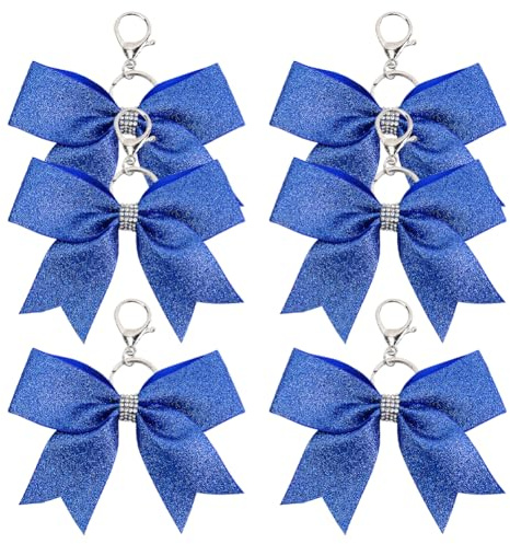 FSSTUD Glitzer-Schleifen-Schlüsselanhänger, große Schleife, Cheerleader-Schlüsselanhänger, Cheerleader, Sport, Cheerleader, Team-Schlüsselanhänger für Frauen und Teenager, 6 Stück
