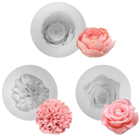 YZROHYI 3 Piezas Moldes Silicona Velas de Flores,3d Moldes para Hacer Jabón Flores,Molde Silicona para Manualidades,Moldes Resina Epoxi Velas,Moldes Decoración Flore,Moldes Portavelas para DIY