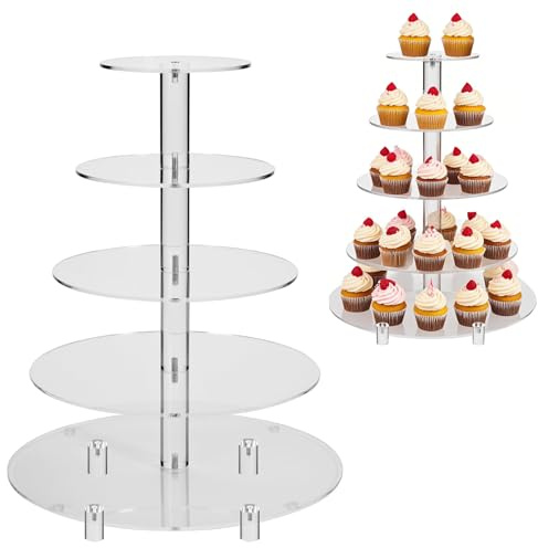 BetterJonny Tårtställ, våningar, 5 våningar, cupcake-stativ, tårtställ, 5 våningar, akrylhyllor, tårtställ, runda akrylstativ, tårtställ för bröllop, fest, eftermiddagste, födelsedag