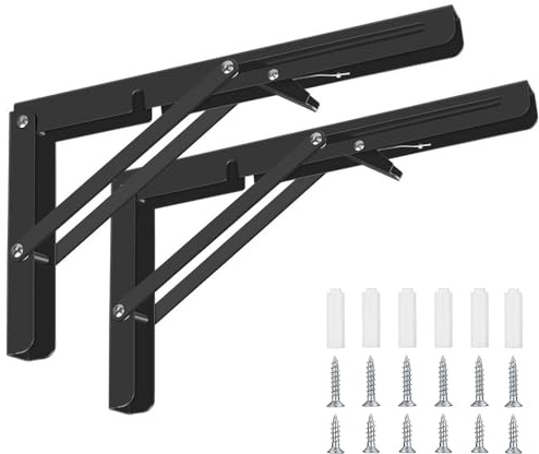 HSEANWWW Pack of 2 Folding Shelf Brackets 18in (Max Load 198lb/90KG) Heavy Duty Outdoor Locking Hinges for Home, Kitchen, Office, Grill,Garage,Camp Car (Black, 450mm)
