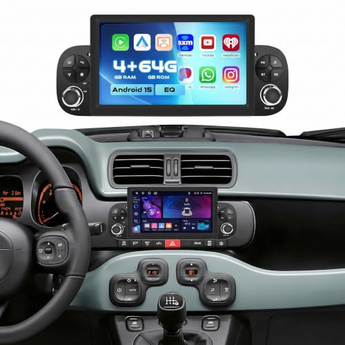 Hikity 4+64G Autoradio per FIAT Panda 2013-2020 con CarPlay Android Auto | 7 pollici IPS Radio Android 15 con Bluetooth FM/RDS GPS WiFi Mirror Link DSP SWC AI Navi microfono telecamera di retromarcia