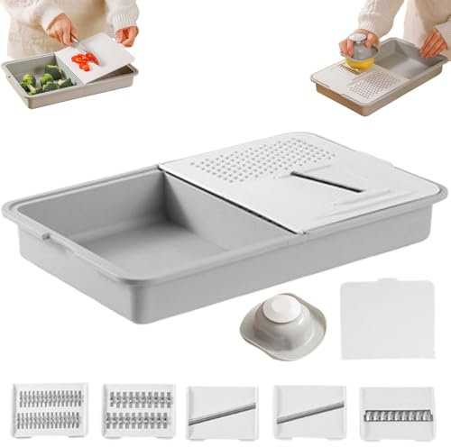 Multi-Functional Grater & Drainer Cutting Board, 2025 New 6 in 1 Cutting Board with Containers Lids and Graters, for Slicing Shredding Grinding for Kitchens, Non-Slip, Hand-Protecting (2set)