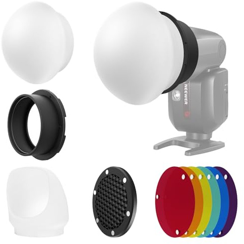 NEEWER Flash Accessories Kit with Silicone Diffuser, Grid, Reflector, 6x Color Gel & 1x Magnetic Adapter Ring Compatible with Godox V1/V1 PRO NEEWER Z1 Z2 Round Head Camera Speedlight, CRS5