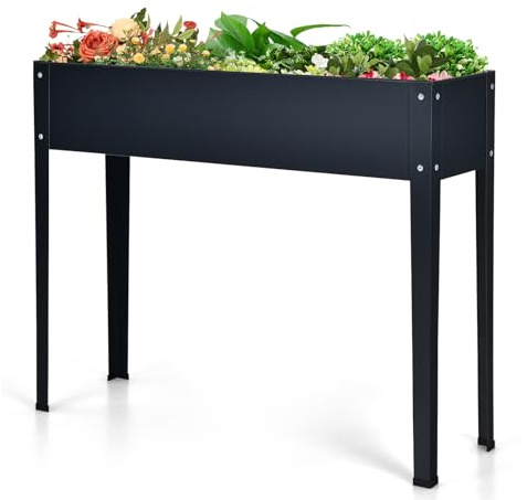 COSTWAY Jardinière Surélevée en Métal, Carré Potager Surélevé avec 2 Trous de Drainage en Acier Galvanisé pour Légumes, Herbes, Fleurs (Gris,101 x 31 x 80 CM)