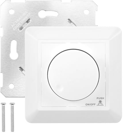 Variateur d'intensité AC 200-240 V pour lampes LED 5-300 W Push On/Off - Variateur rotatif à coupure de phase pour lampes LED, ampoules à incandescence et ampoules halogènes
