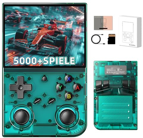 RG35XX Pro Retro Handheld Spielekonsole 64GB mit 5000+ Integrierten Retro Spielen 17 Emulatoren, Linux System, 3,5-Zoll-IPS-Bildschirm, Unterstützt WLAN & Bluetooth, TV Ausgang (Transparentes Grün)