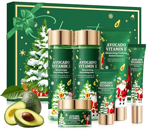 Coffrets de Soins pour la Peau, Avocat Coffret Soin Femme, Skin Care Coréenne, Coffret Beauté Femme con Tonique, Lotion, Crème, Nettoyant, Contour des Yeux et Masque, Idee Cadeau Noel pour Femmes