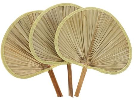 Sosoport 3 Pezzi Ventaglio Decorativo in Foglia di Palma Fatto Mano da Ventaglio Portatile Fresco Estivo per Decorazione da Parete e Uso Interno ed Esterno