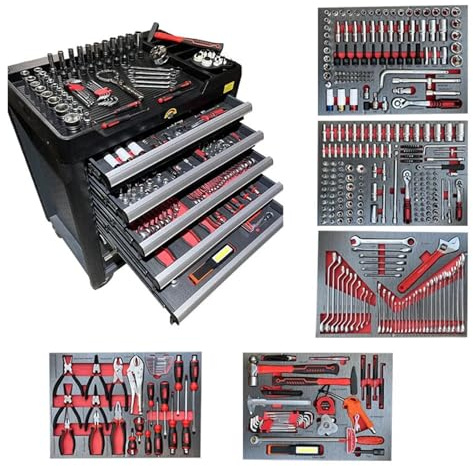 EHJFGJ 369PCS Mobile Tool Cabinet Trolley Set - Complete Mechanic Tool Kit for Home and Garage Use