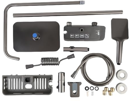 YWBL-WH Thermostatic Shower System, High Pressure Faucet Set with Rain Head and Handheld Shower, for Home Bathroom Grey