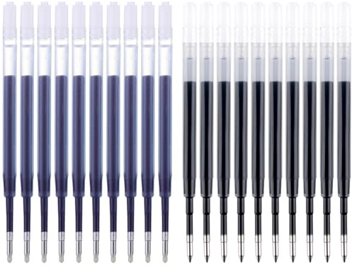 Nurila 20 Stück Kugelschreiber Minen, 0.5mm Großraumminen Kugelschreiberminen Blau Schwarz, Ersatzminen für Kugelschreiber, Kugelschreibermine für das G2-Format, Tägliches Schreiben (9.9cm)