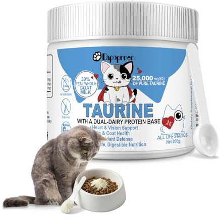 Dapoprren Taurine for Cats with 30% Whole Goat Milk, 0% Maltodextrin Iron-Free Cat Taurine Supplement for Cardiac & Vision Support, Hydrolyzed Protein Amino Acid Powder for Picky Felines - 200g