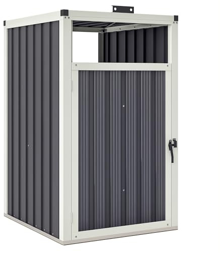 Outsunny Abri pour 1 Poubelle 240L Extérieur 73 x 81 x 122 cm Gris Foncé | Cache Poubelle, Porte avec Poignée, Couvercle Relevable à 180°, Acier Galvanisé
