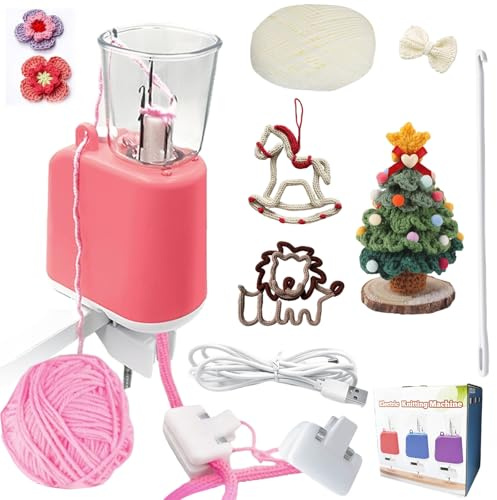 Strickmaschine Elektrisch, Sehr Effizient Automatische Herstellung von Strickschläuchen, Deko Schnur Strickliesel, DIY Häkelmaschine für Erwachsene&Kinder,Einfache Anwendung für Anfänger,Rosa