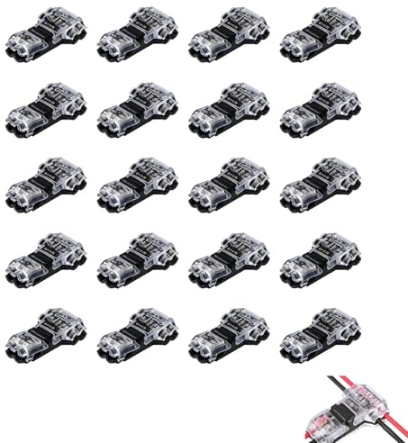 20 PCS T Tap Wire Connectors, Solderless Wire Connectors 2 Pin 3-Way Low Voltage No Stripping Quick Splice for 18-22 AWG Wires, Ideal for Car Audio LED Strips Automotive DIY Electrical DC Power