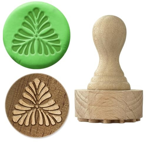 OLYCRAFT Sellos de madera de tres hojas con mango de 43 x 27 mm, sello de arcilla de madera, sellos de cerámica de madera de haya, sello de cerámica, mango de madera, herramientas de cerámica para
