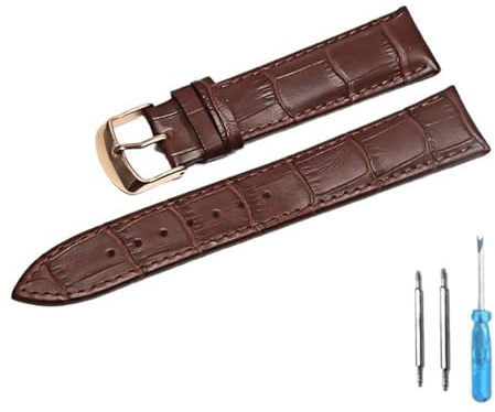 yangfangmei Klockband Läderremmar Klockarmband 12 mm 18 20 22 Klocktillbehör(Brown Rose gold,18mm)