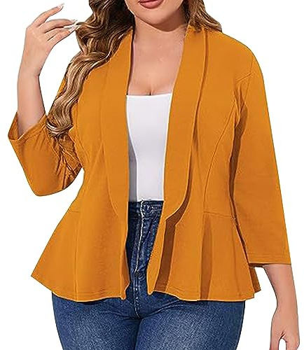 Generisk stickad kavaj för kvinnor, stora storlekar, kort blazer, elegant kort för klänning, kavaj, öppen front, kostymjacka, stretch, kavaj, midjad, bolero, ledig affärsblazer, lätt långärmad