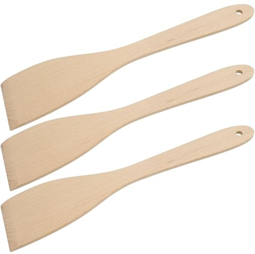 3er Set Kochlöffel Pfannenwender Kochspatel aus Holz, 29 cm Wender Küchenhelfer Löffel Bratenwender