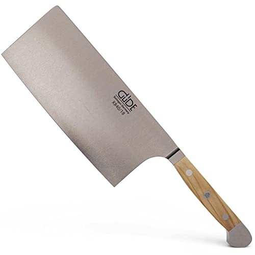Güde Solingen - Cuchillo de cocinaero chino forjado, 18 cm, madera de olivo, ALPHA-OLIVE - cuchillo de cocina, doble virola, Hecho a mano en Alemania