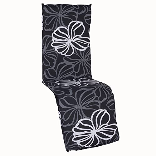beo Gartenstuhlauflagen Saumauflage für Relaxstühle, circa 175 x 47 x 6 cm, schwarz mit weißen Blüten