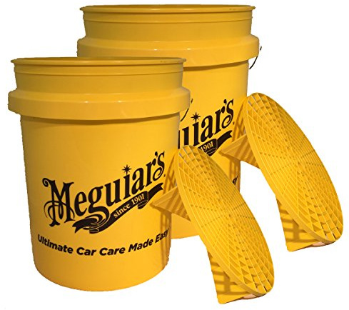 2x Meguiar's Grit Guard Eimer mit Einsatz - Gelber Kunststoff Wascheimer