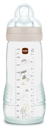 MAM Biberon a partire da 4 mesi, 330 ml, con tettarella 3 a flusso rapido in silicone, facile da tenere in mano, facile da pulire, Easy Active, neutro brillante