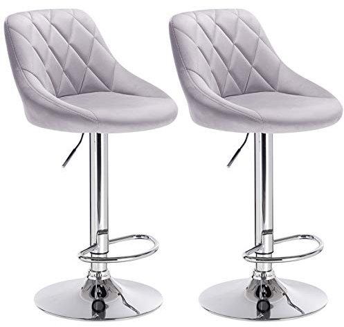 WOLTU Barhocker 2er Set, Barstuhl mit Lehne, höhenverstellbar drehbar, gepolsterter Samtsitz, rutschfestes Metallfuß, für Küche Hausbar, Hellgrau, BH138hgr-2