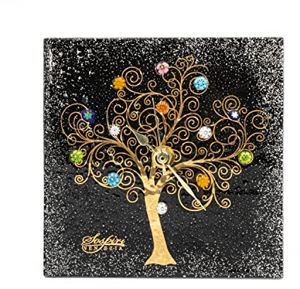 Sospiri Venezia Reloj de Mesa Cristal Murano Mecanismo Silencioso Decorado Murrine y Hoja de Oro Idea Regalo Hecho a Mano Made Italy (14x14)