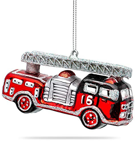 SIKORA Feuerwehrauto besondere Weihnachtskugel Glas Christbaumschmuck Deko Figur Weihnachten Anhänger Ornament - Trend Line - BS472